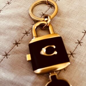 Coach Black and Gold Padlock Valet Key Chain